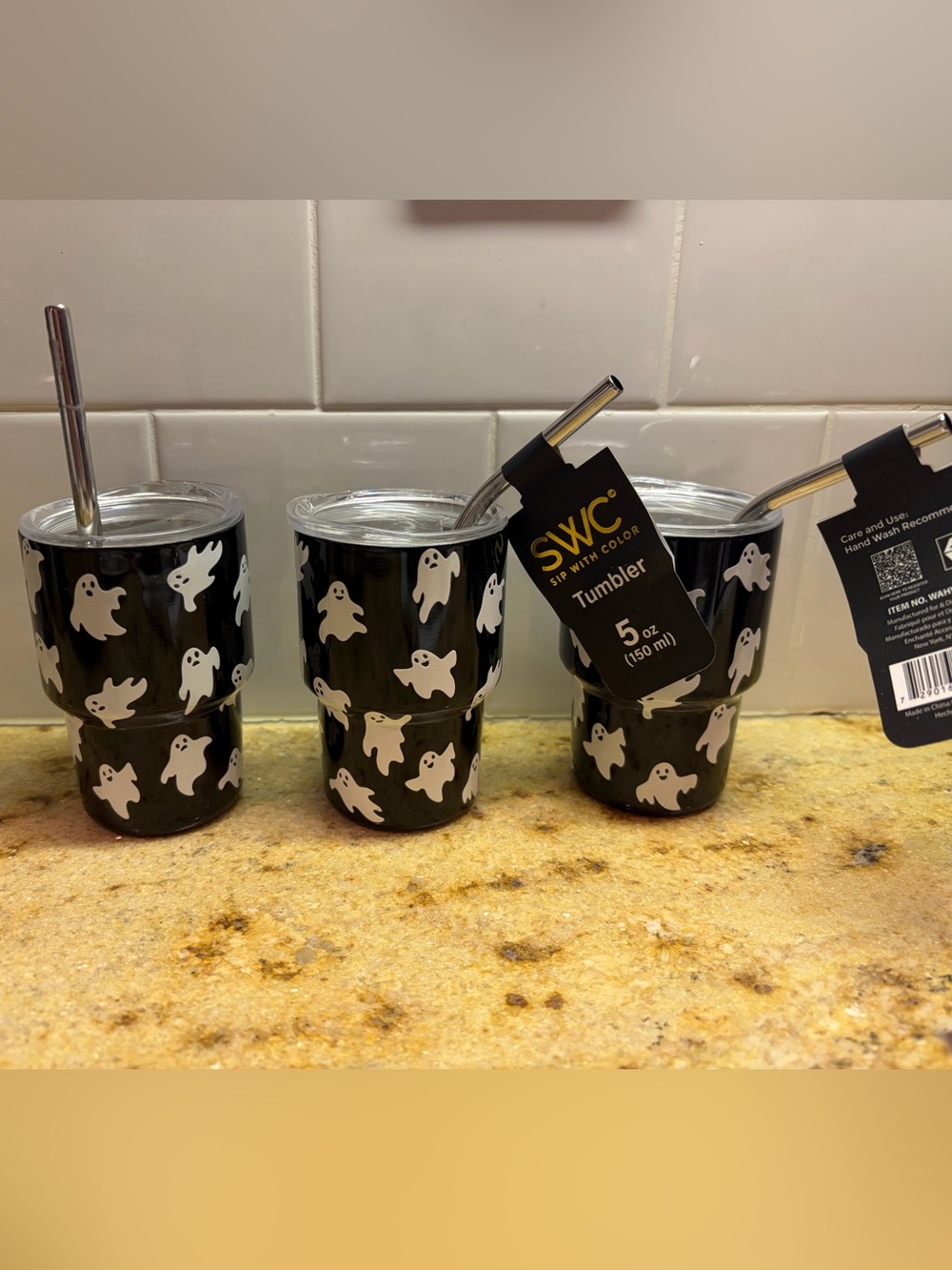 Sip with Color Black Ghost Pattern 5oz Tumbler - Halloween Party Set